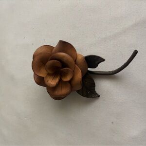 Brown Leather Flower Brooch